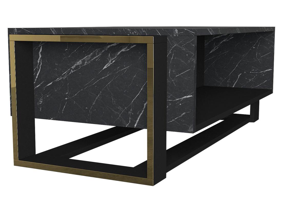 Vente Unique Table Basse Avec 1 Niche - Effet Marbre Noir Et Doré - COMEBI