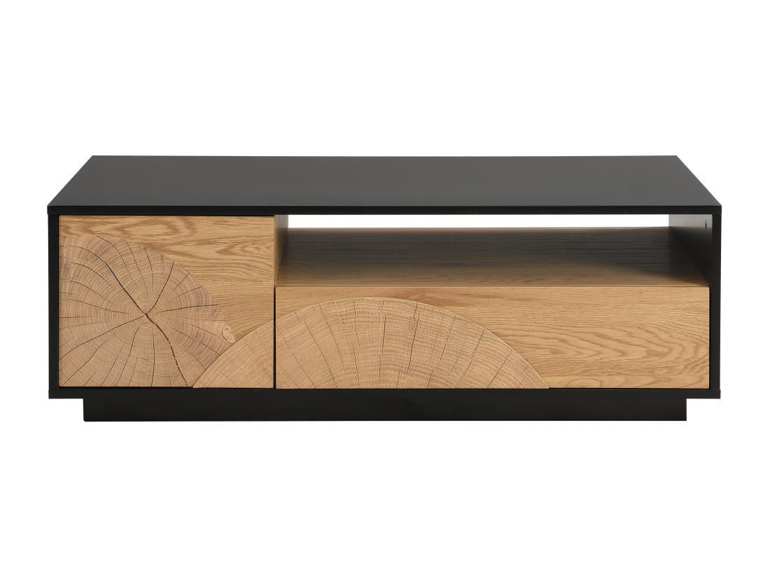 Vente Unique Table Basse Avec 1 Porte 1 Tiroir Et 3 Niches En MDF - Naturel Et Noir - YASMELIA