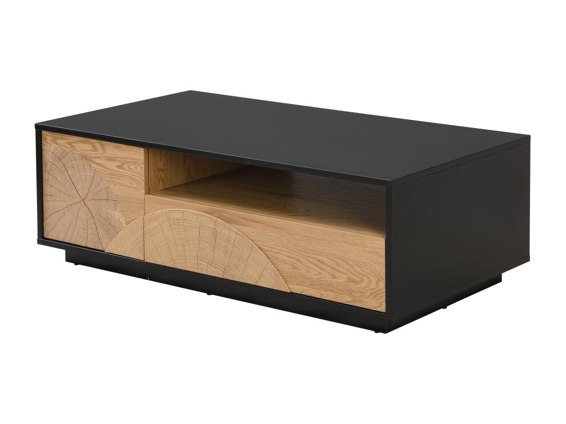 Vente Unique Table Basse Avec 1 Porte 1 Tiroir Et 3 Niches En MDF - Naturel Et Noir - YASMELIA