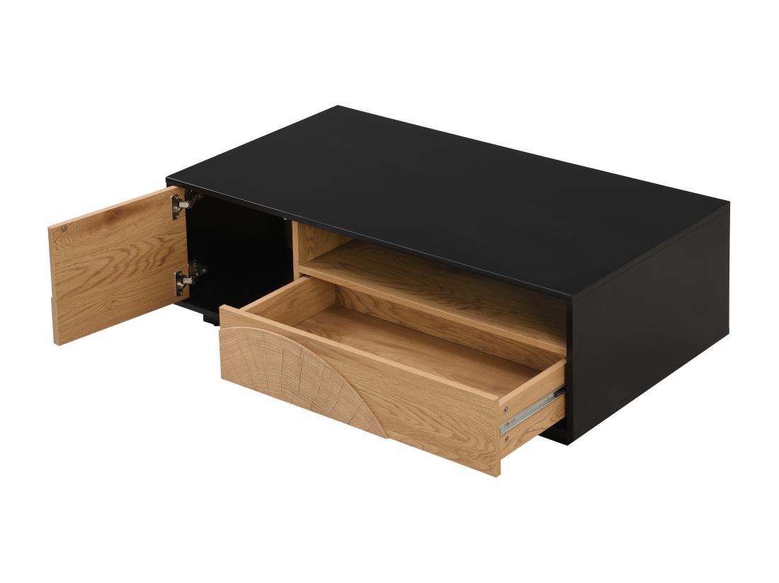 Vente Unique Table Basse Avec 1 Porte 1 Tiroir Et 3 Niches En MDF - Naturel Et Noir - YASMELIA