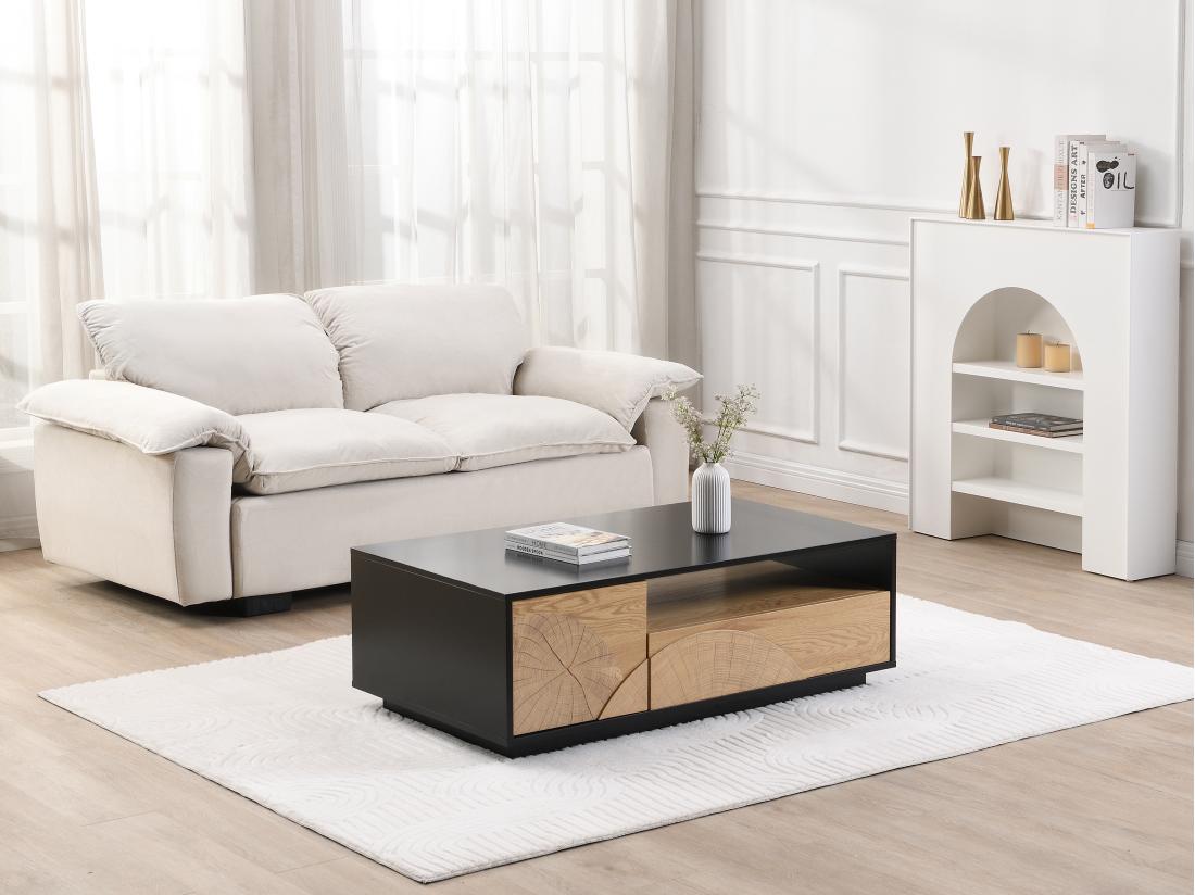 vente unique Table basse avec 1 porte 1 tiroir et 3 niches en MDF - Naturel et noir - YASMELIA