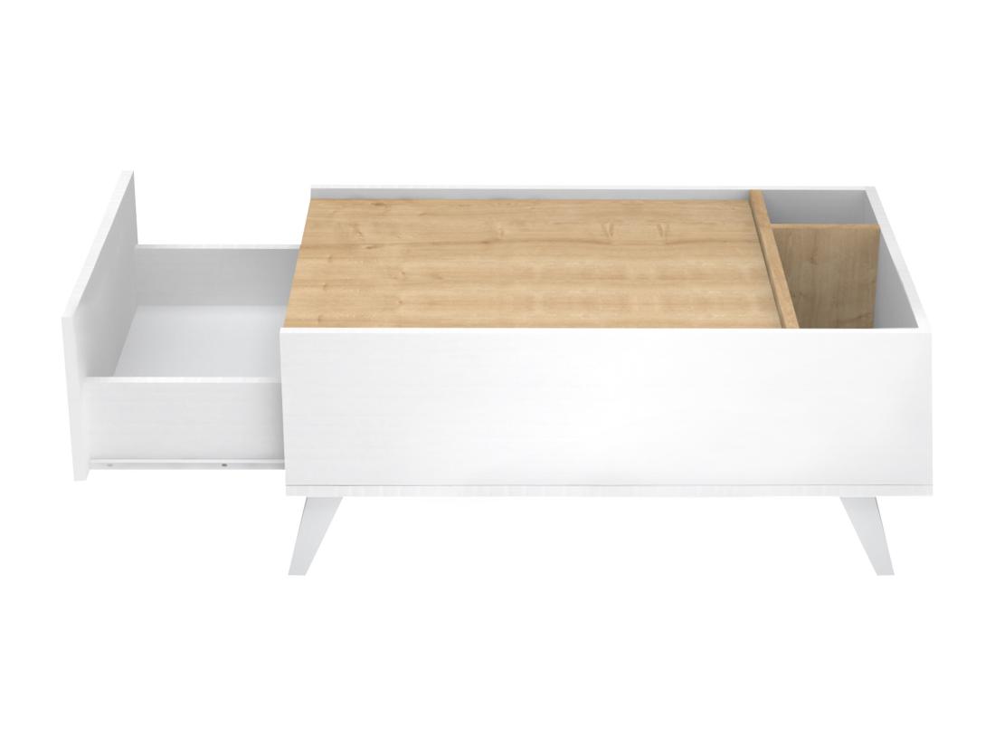 Vente Unique Table Basse Avec 1 Tiroir Et 2 Niches - Naturel Et Blanc - ISALIA