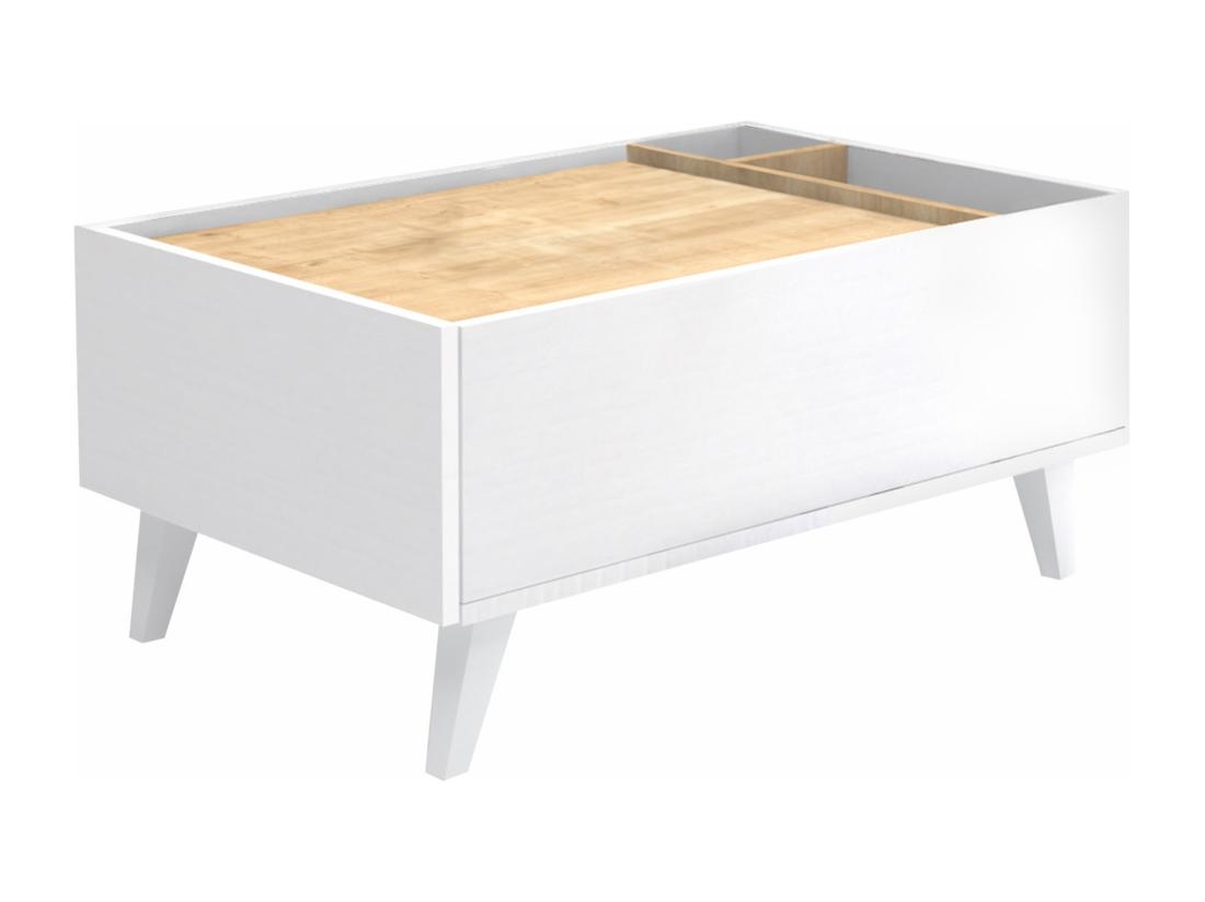 Vente Unique Table Basse Avec 1 Tiroir Et 2 Niches - Naturel Et Blanc - ISALIA