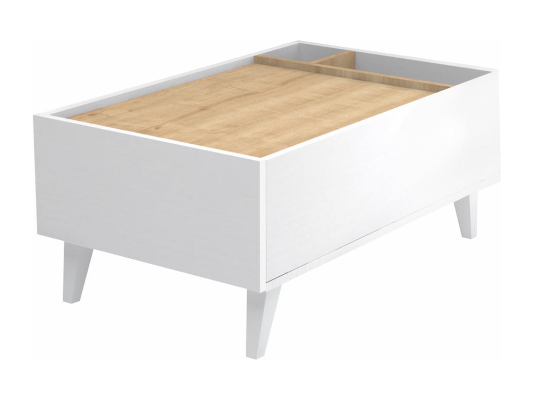 Vente Unique Table Basse Avec 1 Tiroir Et 2 Niches - Naturel Et Blanc - ISALIA
