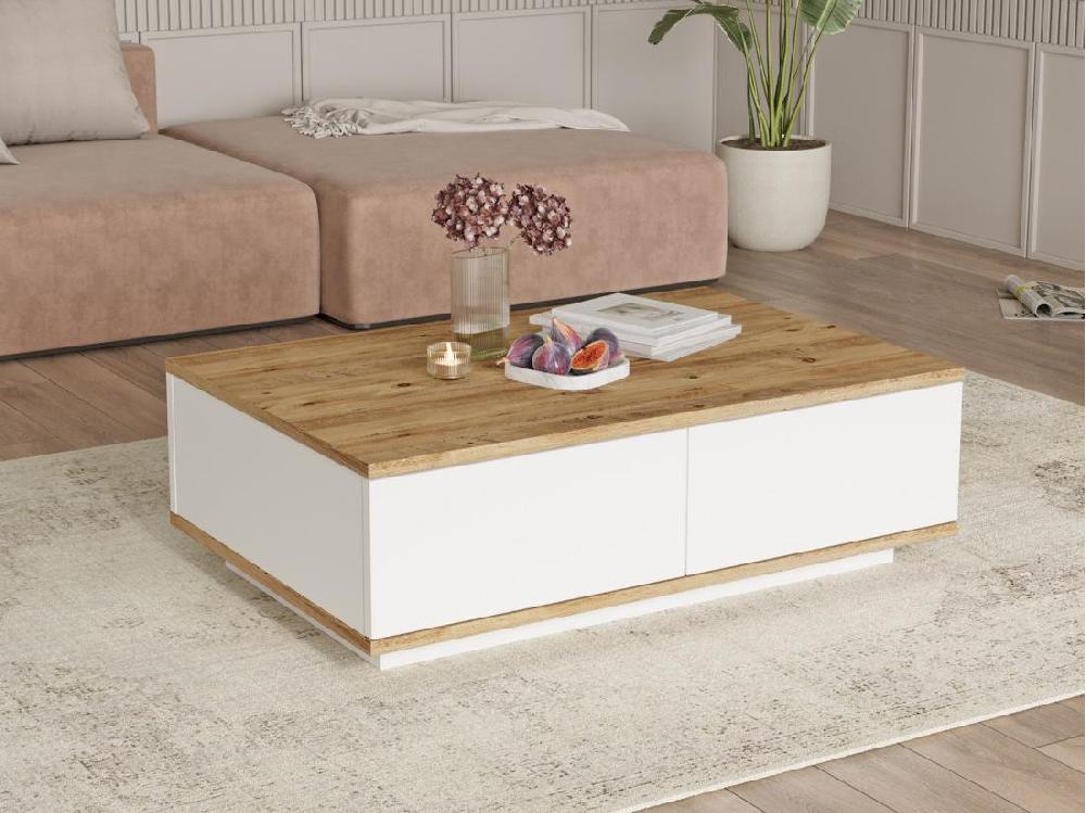 Vente Unique Table Basse Avec 2 Portes - Naturel Et Blanc - LOTULA