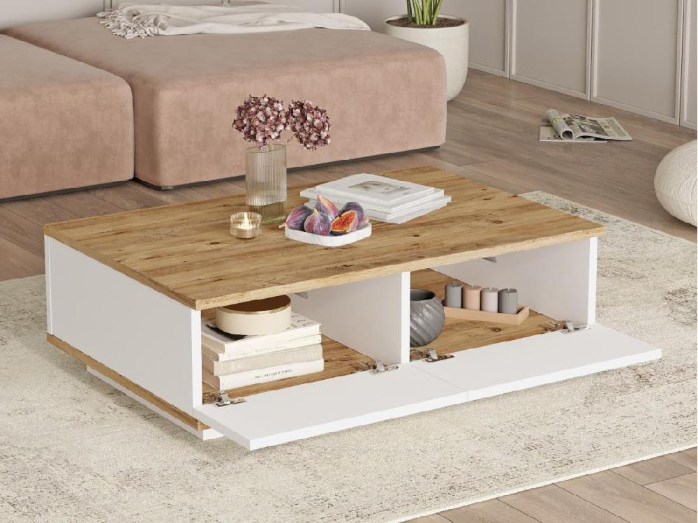Vente Unique Table Basse Avec 2 Portes - Naturel Et Blanc - LOTULA
