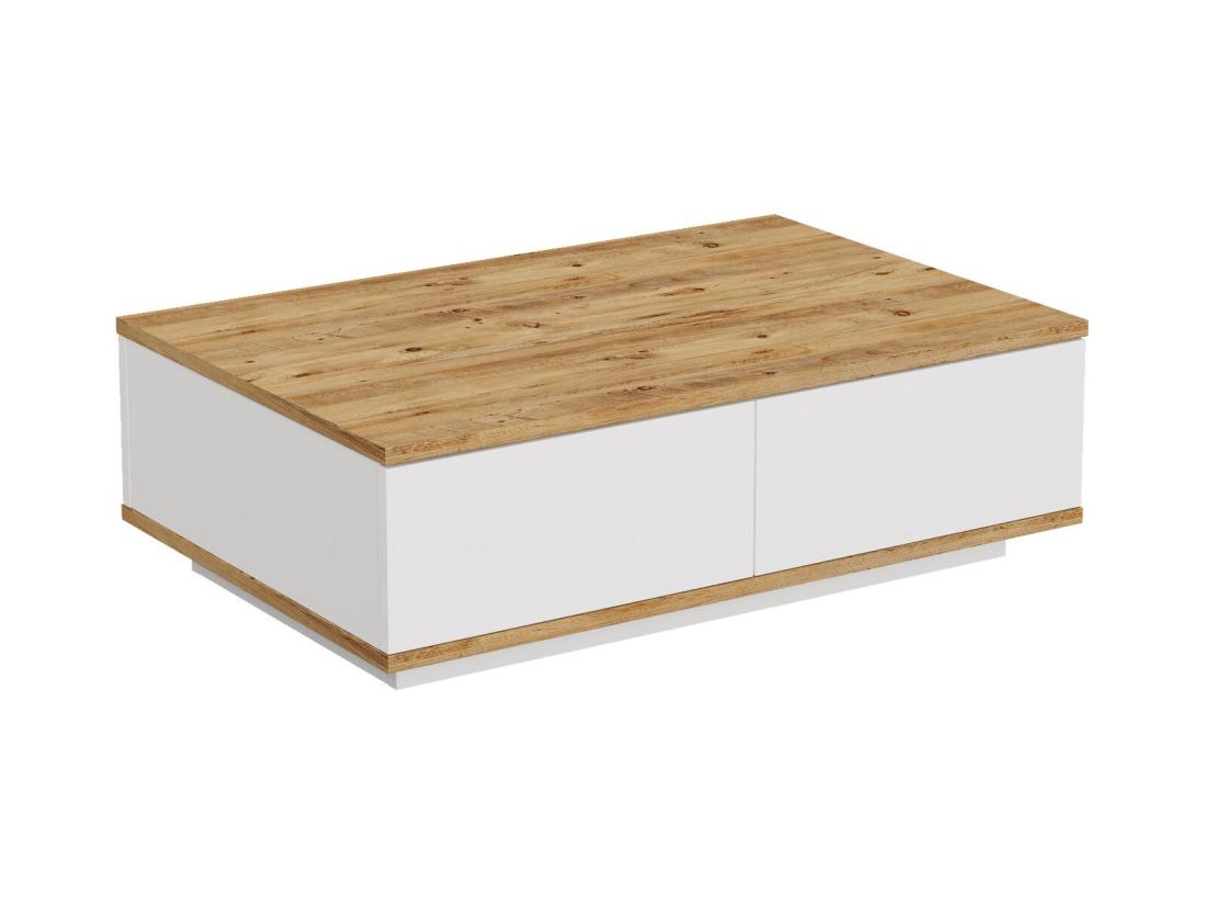 Vente Unique Table Basse Avec 2 Portes - Naturel Et Blanc - LOTULA
