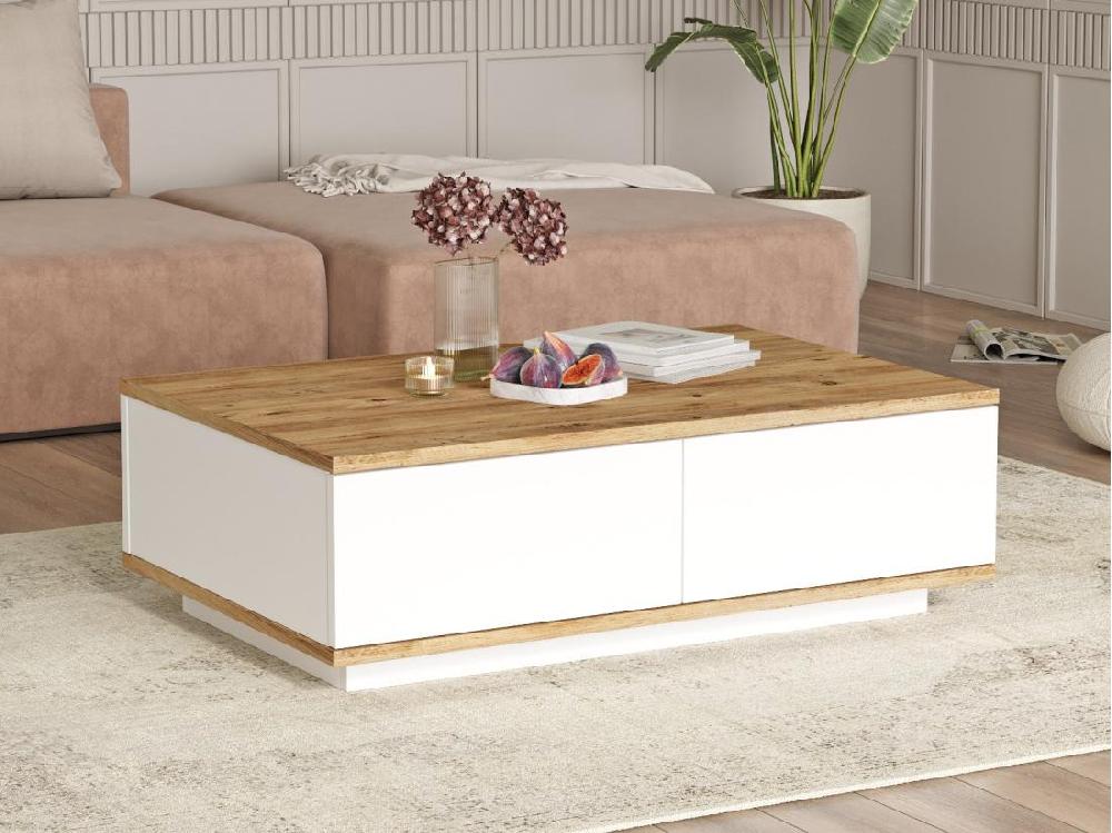 vente unique Table basse avec 2 portes - Naturel et Blanc - LOTULA
