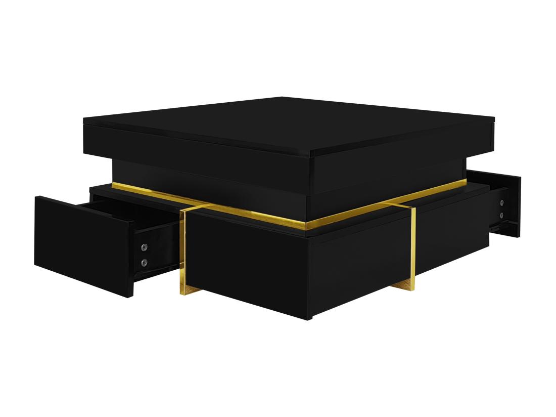 Vente Unique Table basse Avec 2 Tiroirs - Aspect Brillant Et garniture dorée - Noir