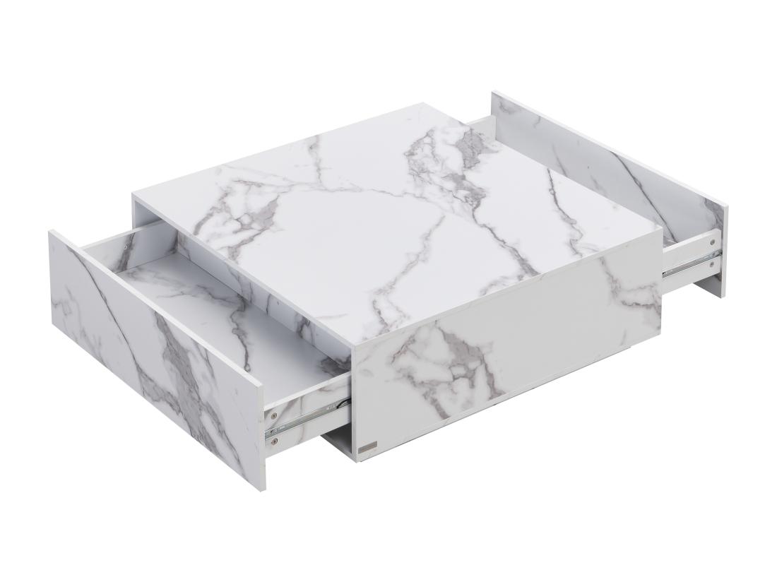 Vente Unique Table Basse Avec 2 Tiroirs En MDF - Effet Marbre Blanc - ANTRIM De Pascal Morabito