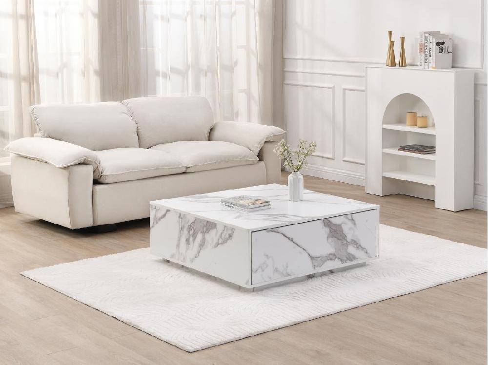 vente unique Table basse avec 2 tiroirs en MDF - Effet marbre blanc - ANTRIM de Pascal Morabito