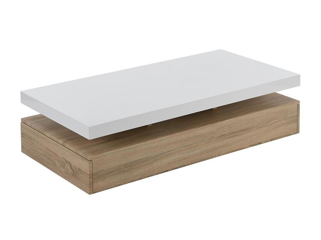 Vente Unique Table Basse Avec 2 Tiroirs En MDF - Naturel Clair Et Blanc - FELIX