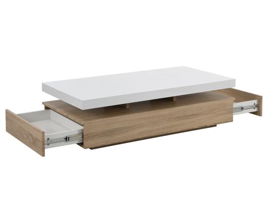 Vente Unique Table Basse Avec 2 Tiroirs En MDF - Naturel Clair Et Blanc - FELIX