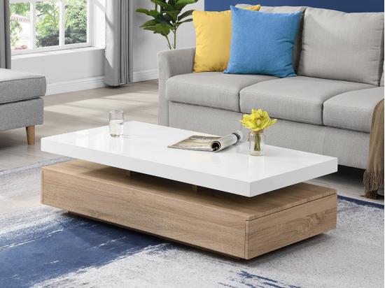 vente unique Table basse avec 2 tiroirs en MDF - Naturel clair et blanc - FELIX