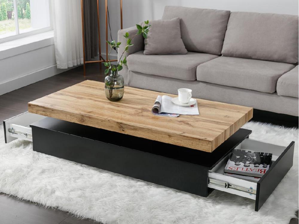 Vente Unique Table Basse Avec 2 Tiroirs En MDF - Noir Et Naturel Clair - FELIX