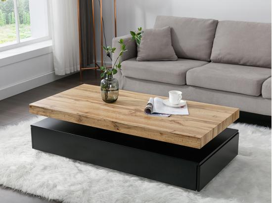 vente unique Table basse avec 2 tiroirs en MDF - Noir et naturel clair - FELIX