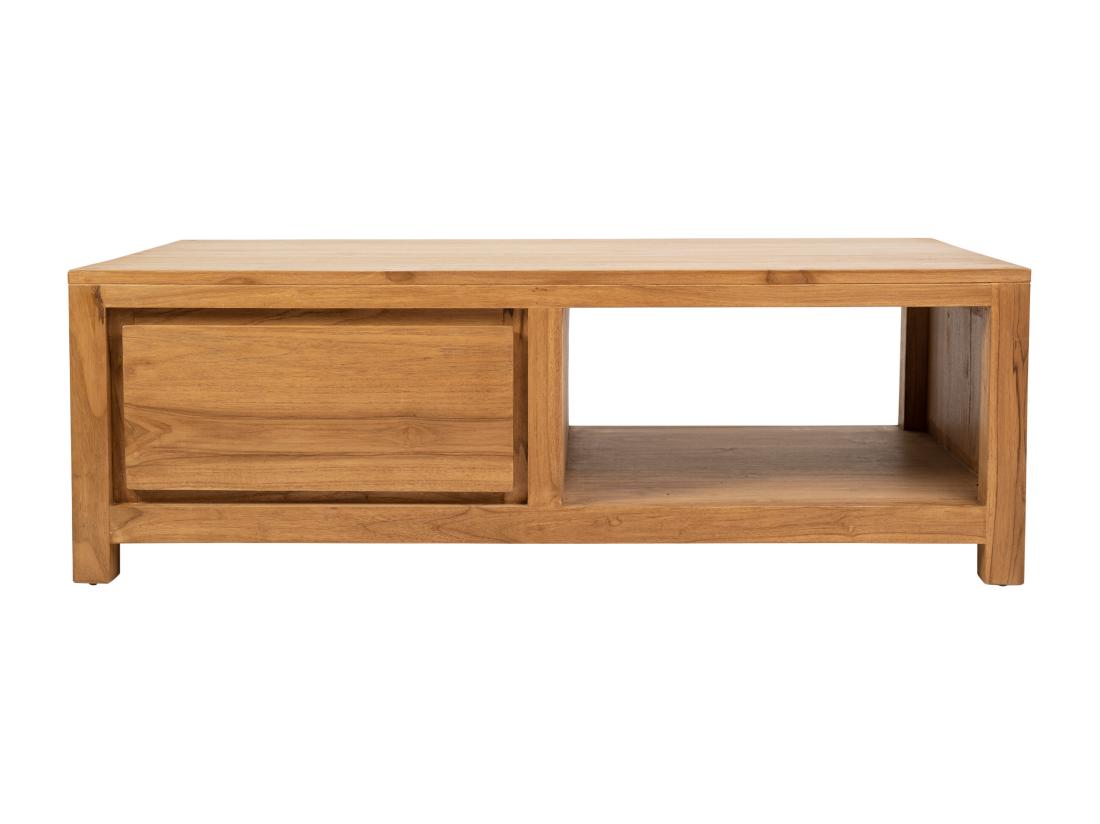 Vente Unique Table Basse Avec 2 Tiroirs Et 1 Niche En Bois De Teck - Naturel - ALEMIA