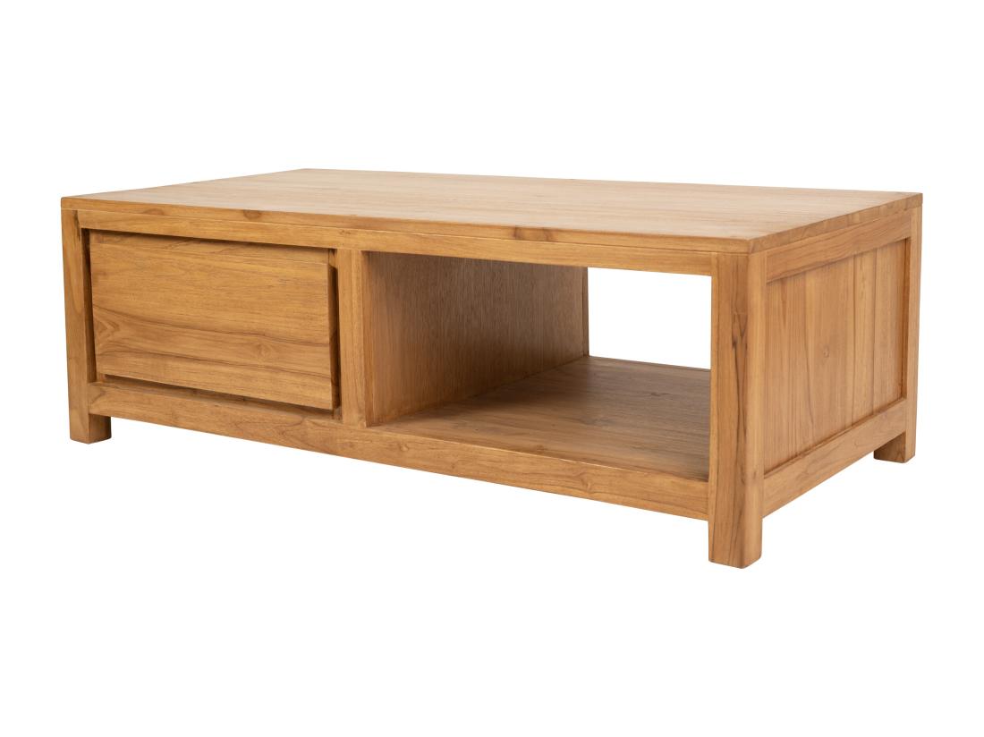 Vente Unique Table Basse Avec 2 Tiroirs Et 1 Niche En Bois De Teck - Naturel - ALEMIA