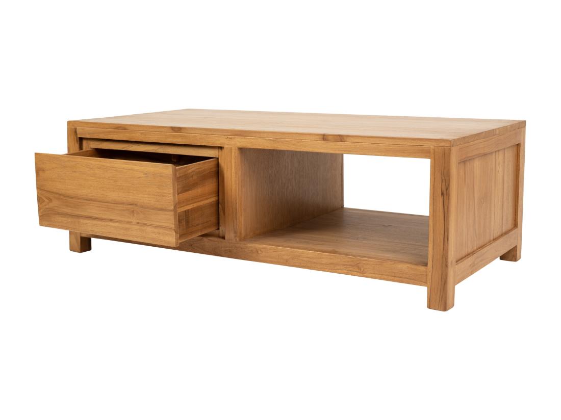 Vente Unique Table Basse Avec 2 Tiroirs Et 1 Niche En Bois De Teck - Naturel - ALEMIA