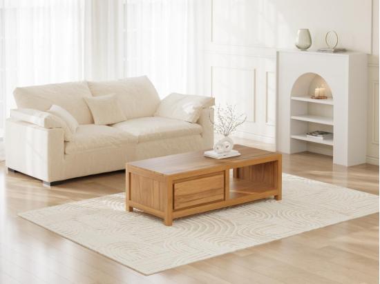 vente unique Table basse avec 2 tiroirs et 1 niche en bois de teck - Naturel - ALEMIA