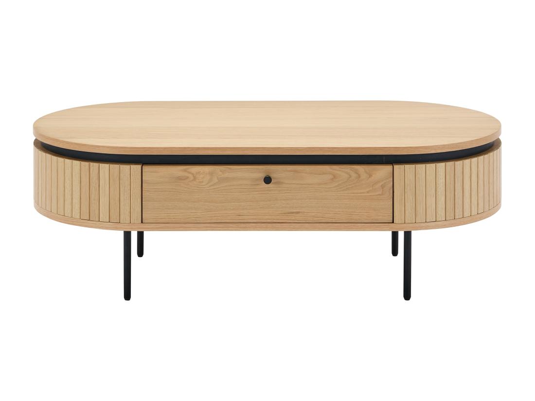Vente Unique Table Basse Avec 2 Tiroirs Placage Chêne Et Métal - Naturel Clair Et Noir - CARDIONA