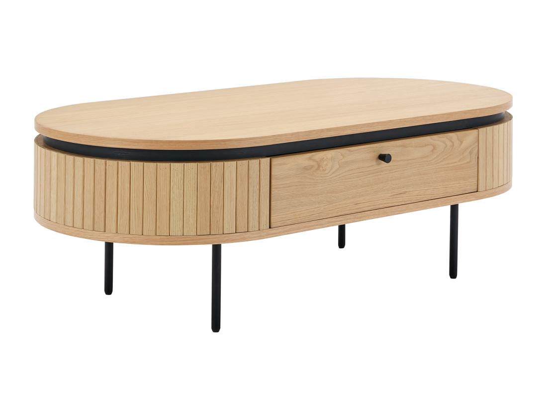 Vente Unique Table Basse Avec 2 Tiroirs Placage Chêne Et Métal - Naturel Clair Et Noir - CARDIONA