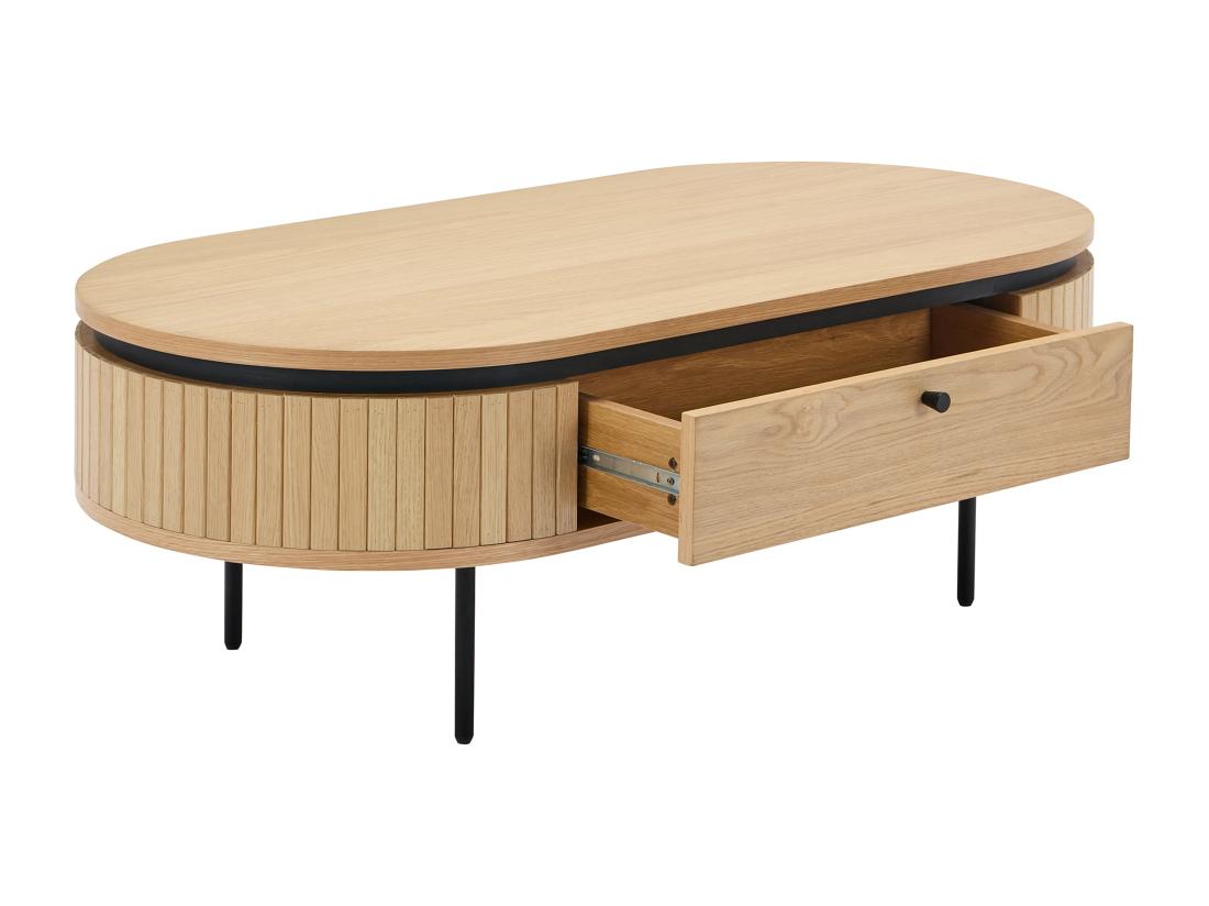 Vente Unique Table Basse Avec 2 Tiroirs Placage Chêne Et Métal - Naturel Clair Et Noir - CARDIONA
