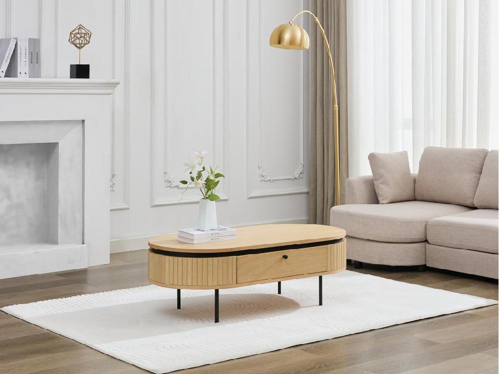 vente unique Table basse avec 2 tiroirs placage chêne et métal - Naturel clair et Noir - CARDIONA