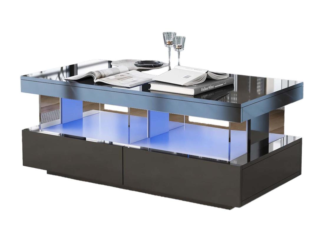Vente Unique Table Basse Avec LED - 2 Tiroirs Et 2 Compartiments - Style Moderne - Noir