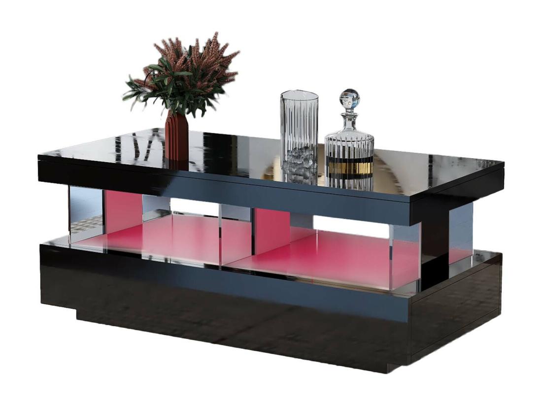 Vente Unique Table Basse Avec LED - 2 Tiroirs Et 2 Compartiments - Style Moderne - Noir