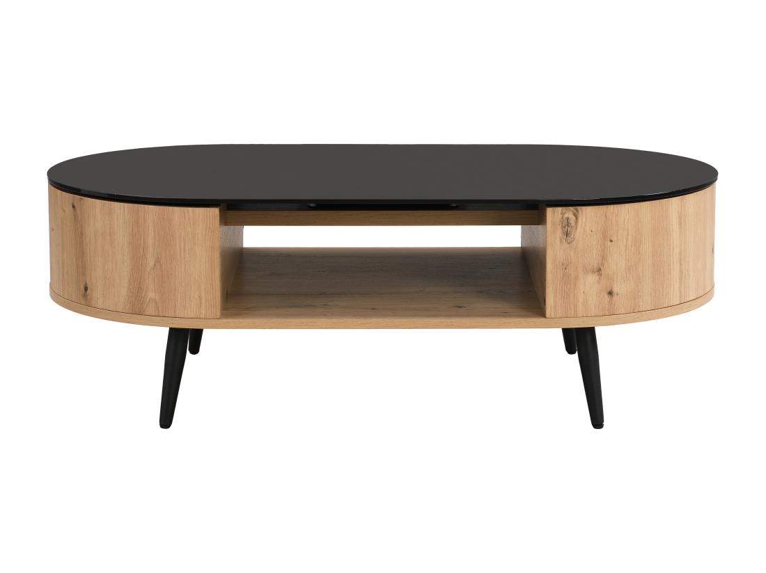 Vente Unique Table Basse Avec Plateau Pivotant Et 3 Niches En MDF Et Verre Trempé - Naturel Et Noir - YONISMA