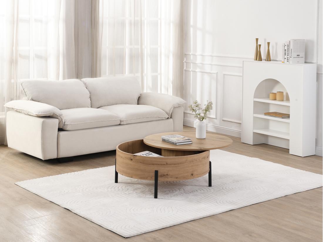 Vente Unique Table Basse Avec Plateau Pivotant Et Coffre De Rangement En MDF - Naturel - YEMELIA
