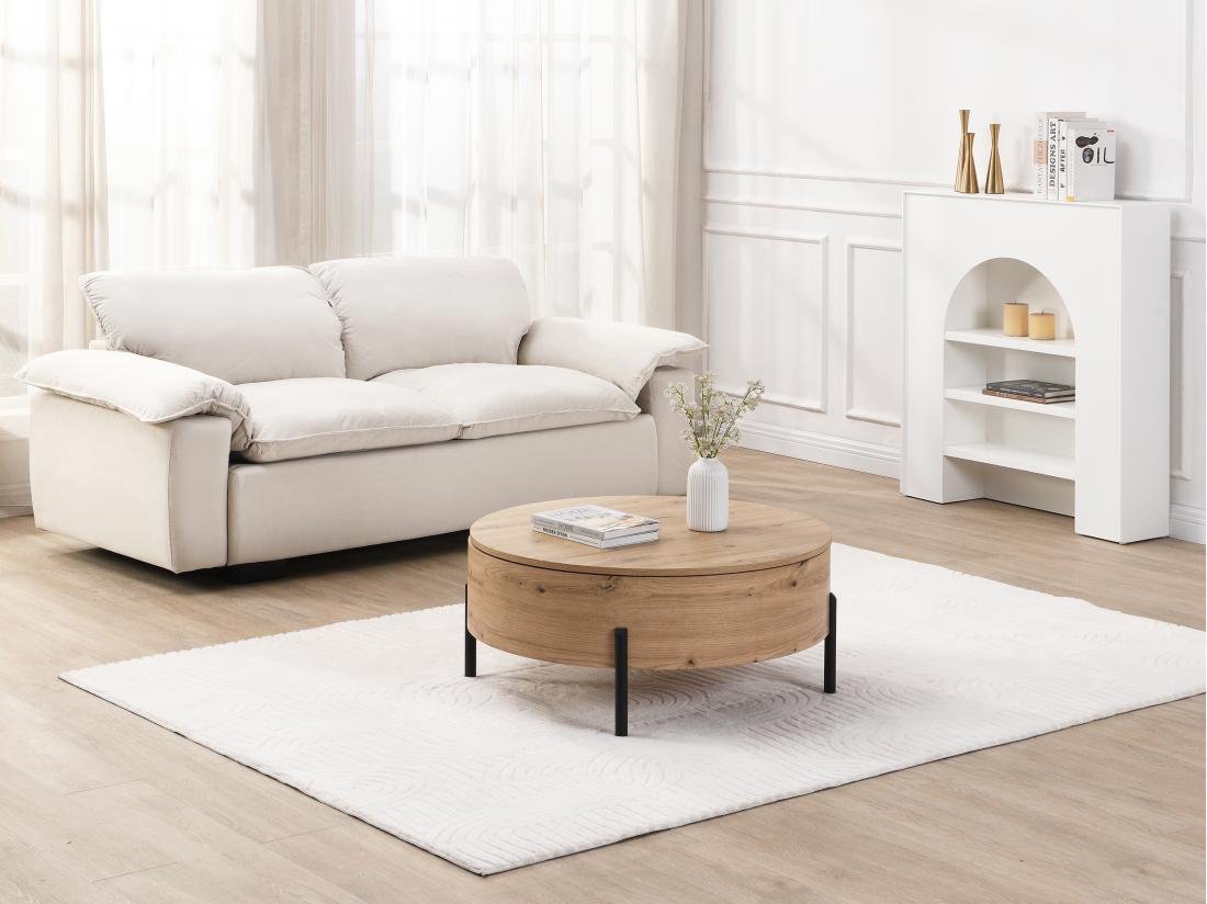 vente unique Table basse avec plateau pivotant et coffre de rangement en MDF - Naturel - YEMELIA
