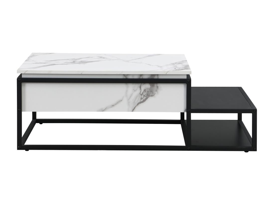 Vente Unique Table Basse Avec Plateau Relevable En MDF Et Métal - Effet Marbre Blanc Et Noir - LUTESA