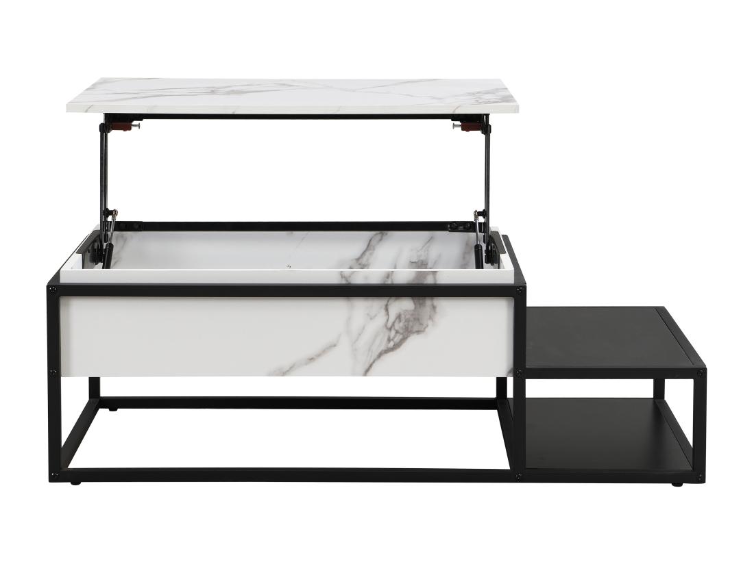Vente Unique Table Basse Avec Plateau Relevable En MDF Et Métal - Effet Marbre Blanc Et Noir - LUTESA