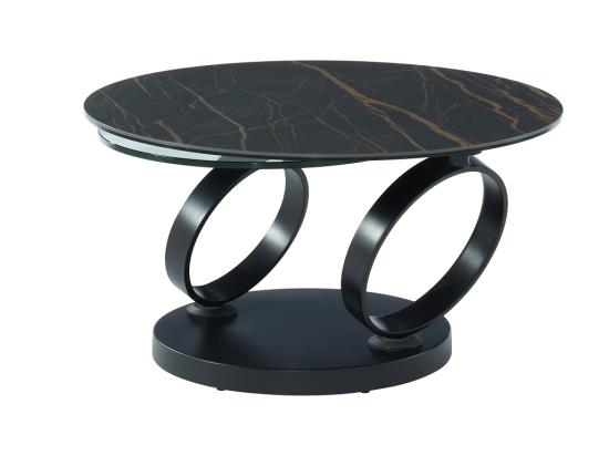 Vente Unique Table Basse Avec Plateaux Pivotants En Céramique Verre Trempé Et Métal - Effet Marbre Noir - JOLINE De Maison Céphy