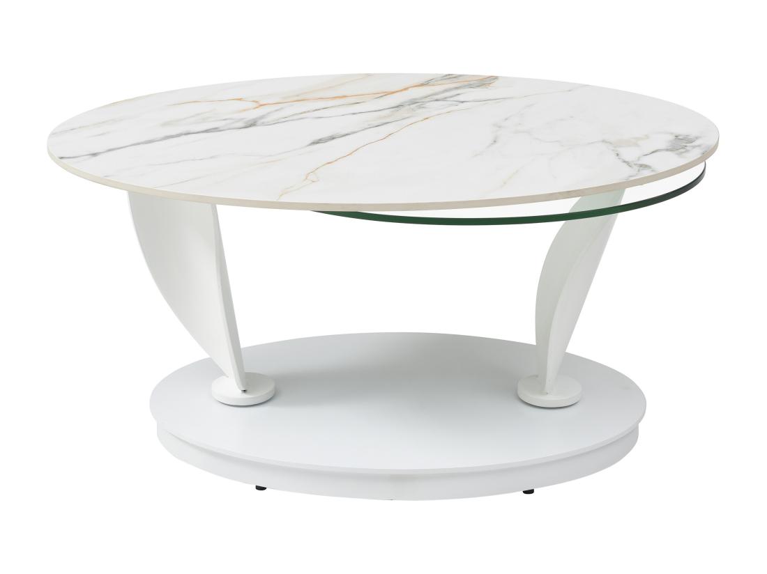 Vente Unique Table Basse Avec Plateaux Pivotants En Céramique Verre Trempé Et Métal - Effet Marbre Blanc - MANEYA De Maison Céphy