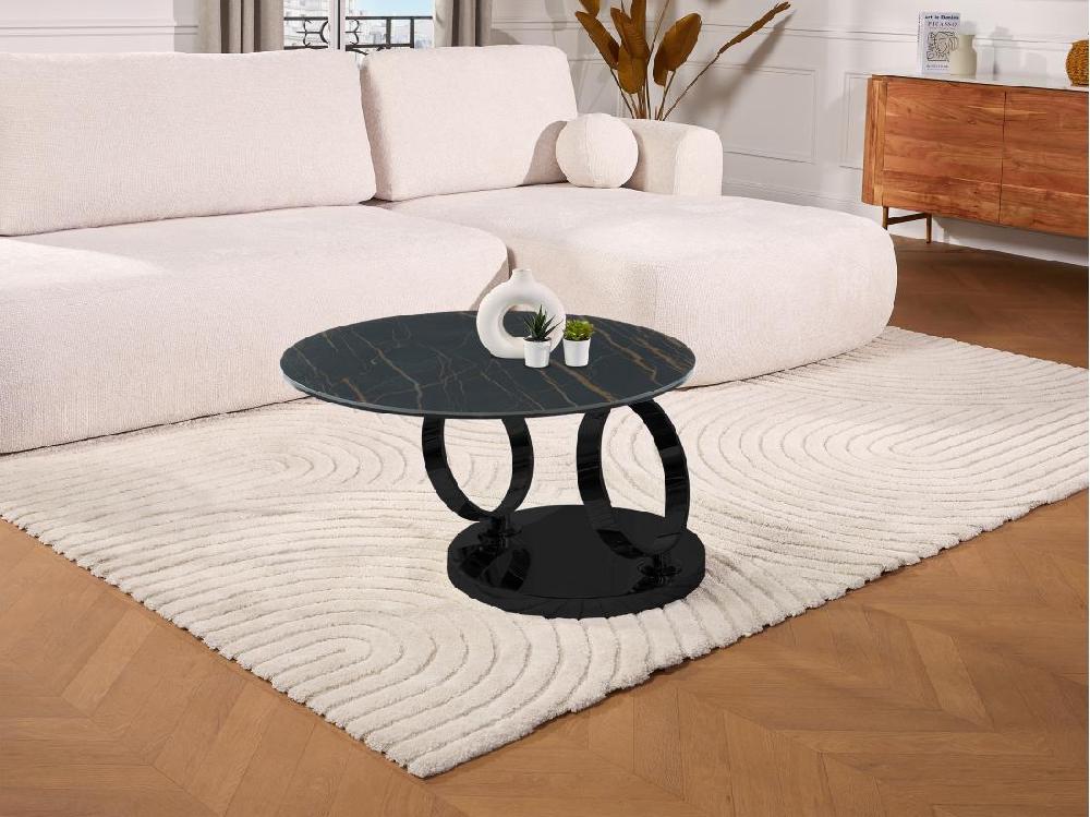 vente unique Table basse avec plateaux pivotants en céramique verre trempé et métal - Effet marbre noir - JOLINE de Maison Céphy