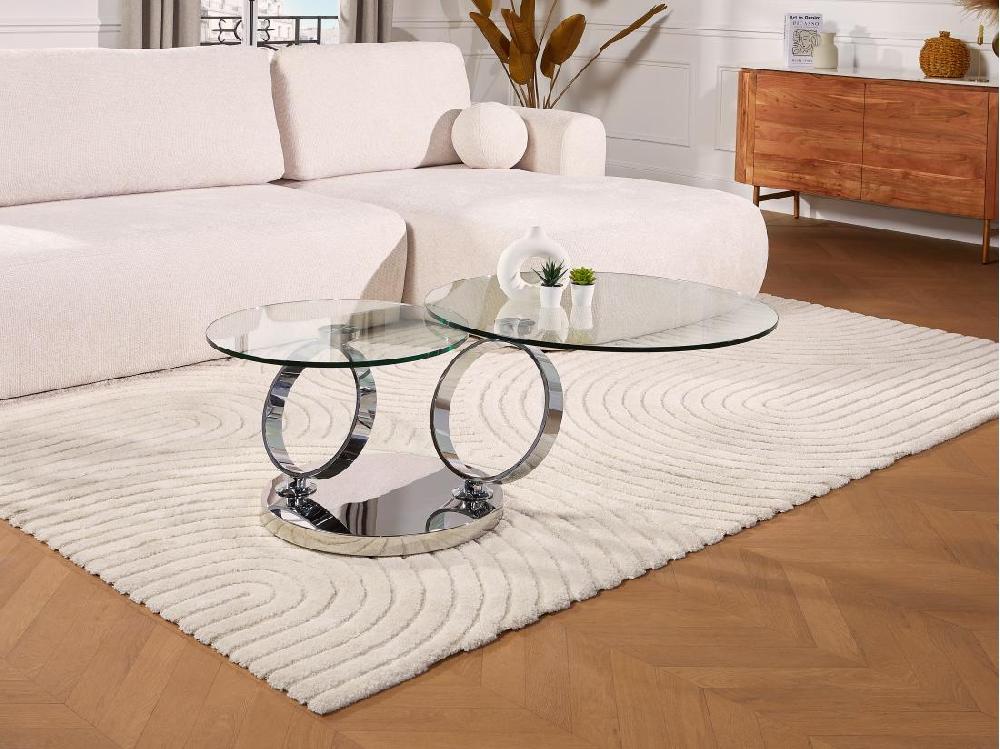 Vente Unique Table Basse Avec Plateaux Pivotants - Verre Trempé Et Métal - JOLINE De Maison Céphy