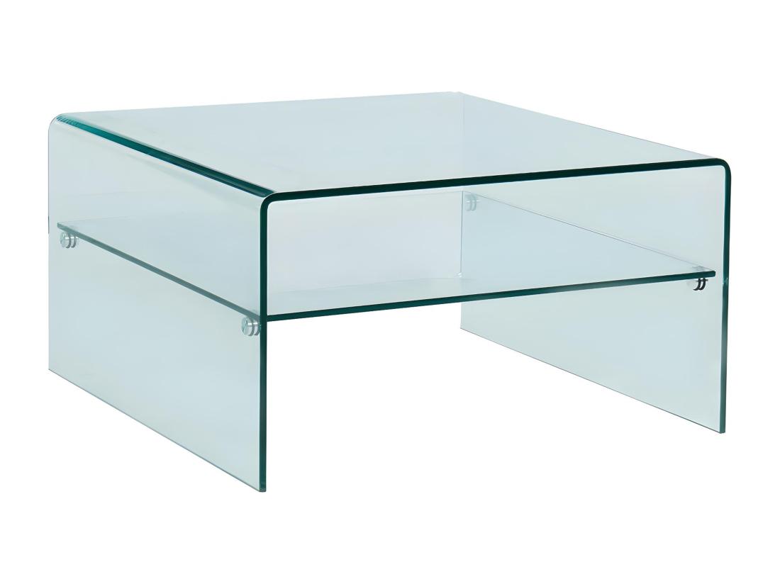 Vente Unique Table Basse Carrée STILEOS - Double Plateau - Verre Trempé