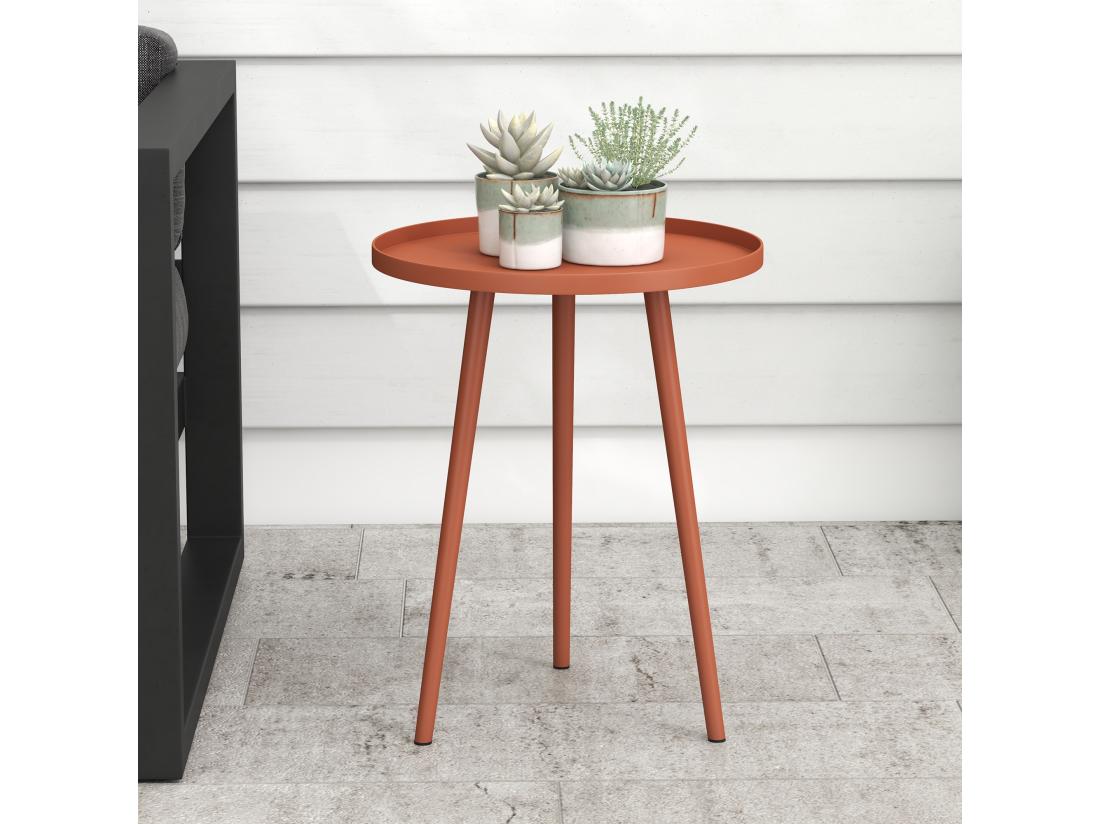 vente unique Table basse de jardin d'appoint design scandinave Ø 40 x 50H cm acier époxy rouge