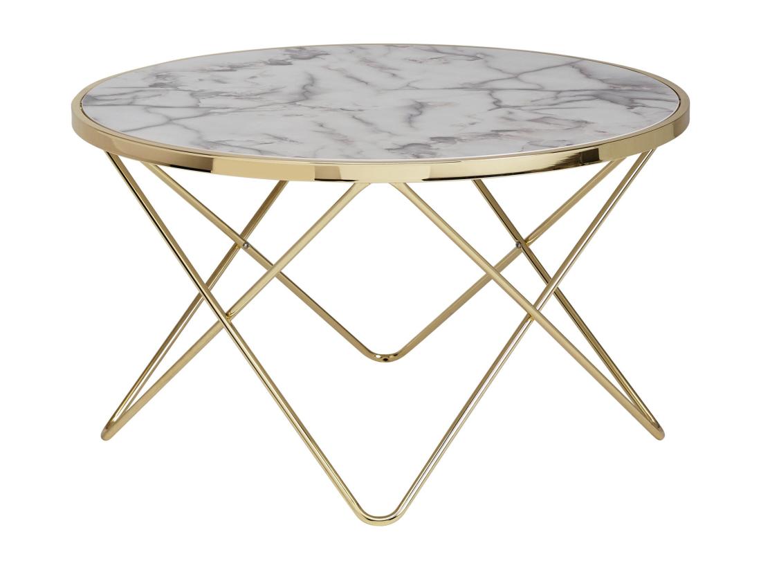 Vente Unique Table Basse Design Aspect Marbre Blanc Rond Ø 85 Cm Structure Métal Doré