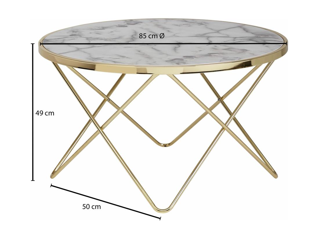 Vente Unique Table Basse Design Aspect Marbre Blanc Rond Ø 85 Cm Structure Métal Doré