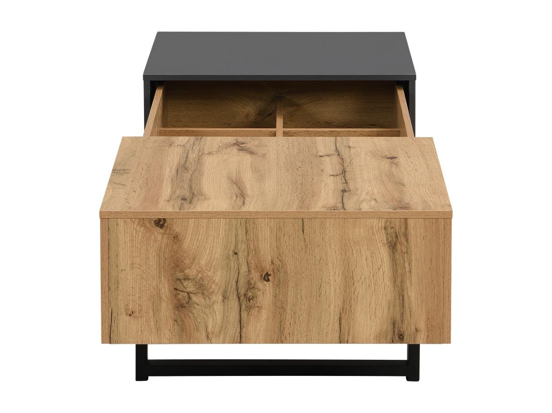 Vente Unique Table Basse En Bois Et Métal - Avec Rangements Cachés - Naturel & Gris