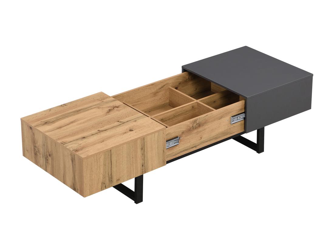 Vente Unique Table Basse En Bois Et Métal - Avec Rangements Cachés - Naturel & Gris