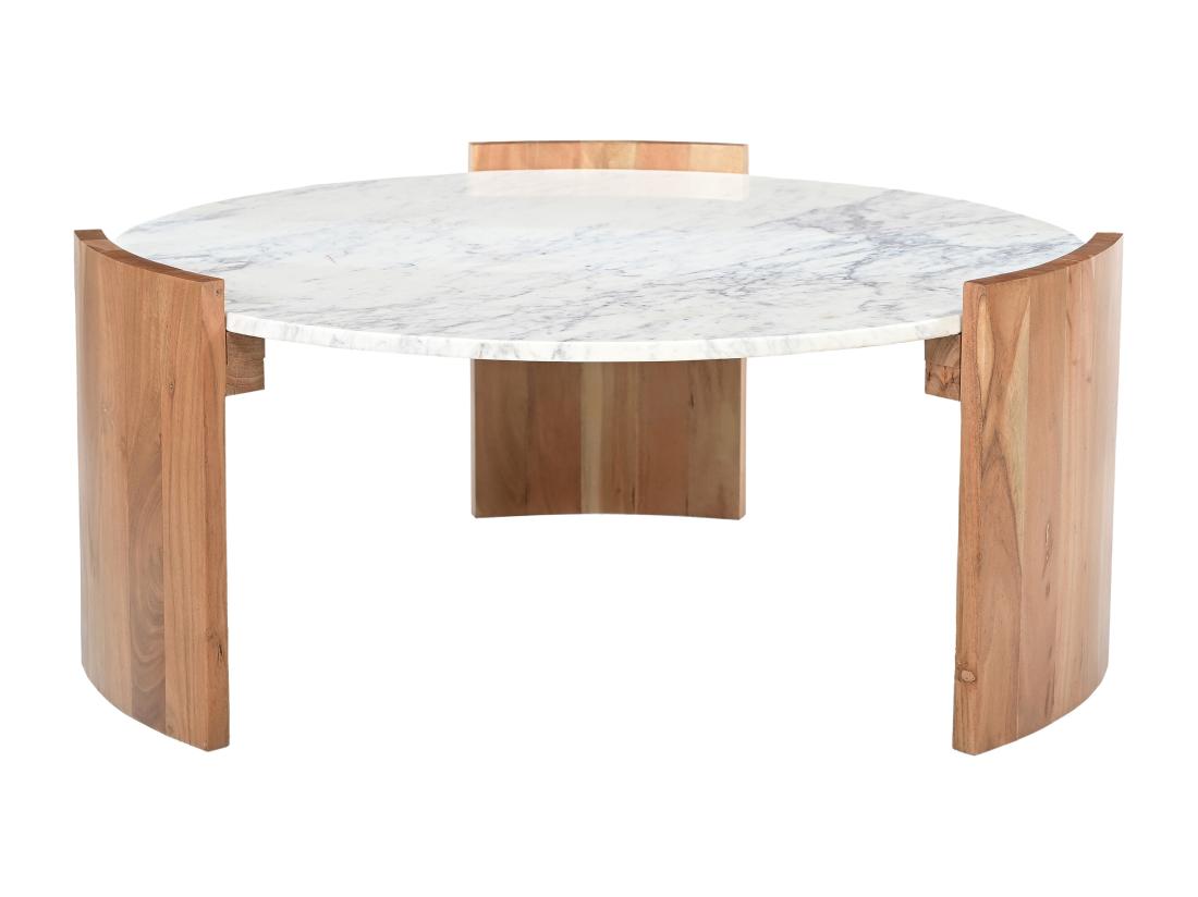 Vente Unique Table Basse En Marbre Et Bois De Manguier - Blanc Et Naturel Clair - KAILA