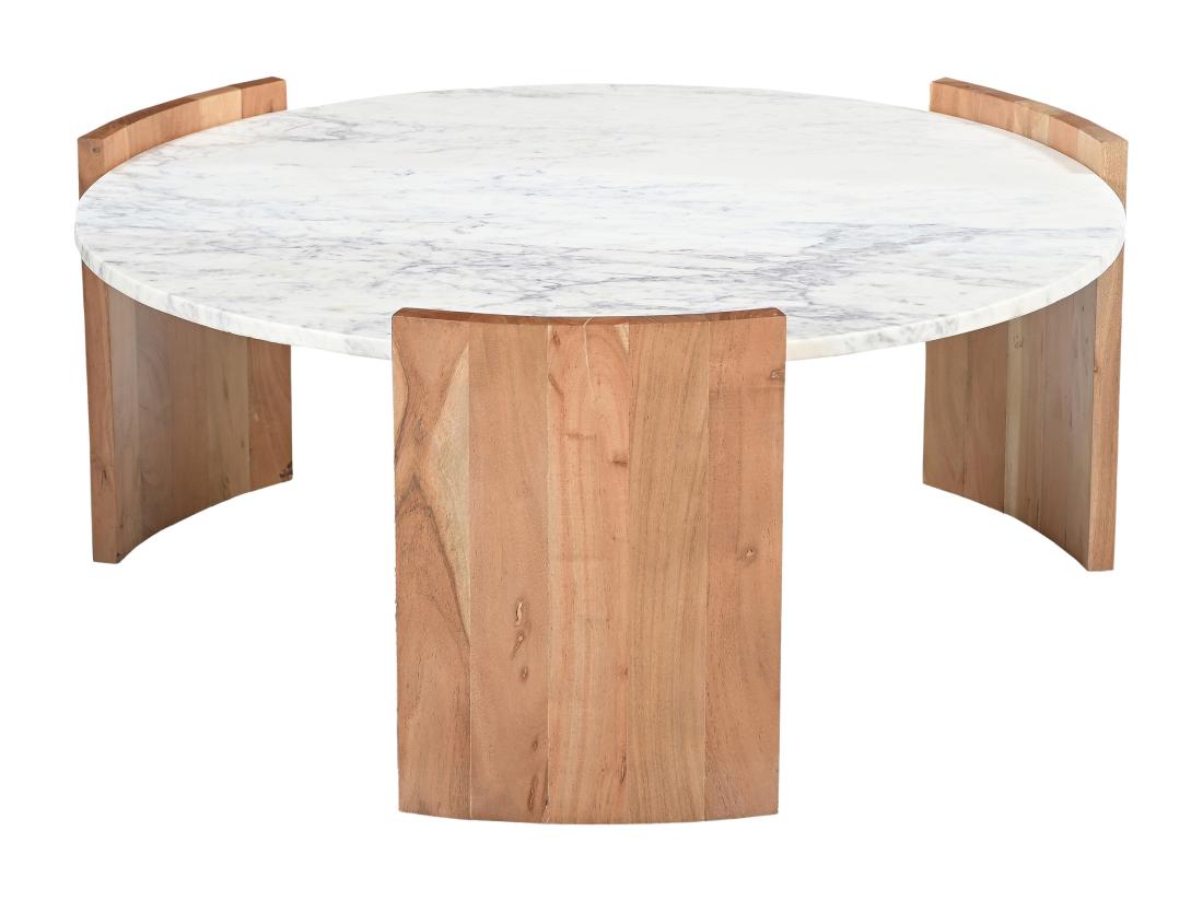 Vente Unique Table Basse En Marbre Et Bois De Manguier - Blanc Et Naturel Clair - KAILA