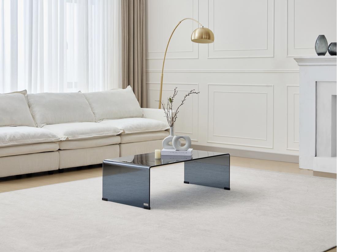 vente unique Table basse en verre trempé courbé et fumé - Noir - ALONZO
