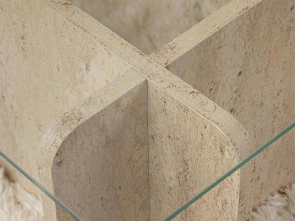 Vente Unique Table Basse En Verre Trempé - Effet Travertin Beige Et Transparent - AZRA