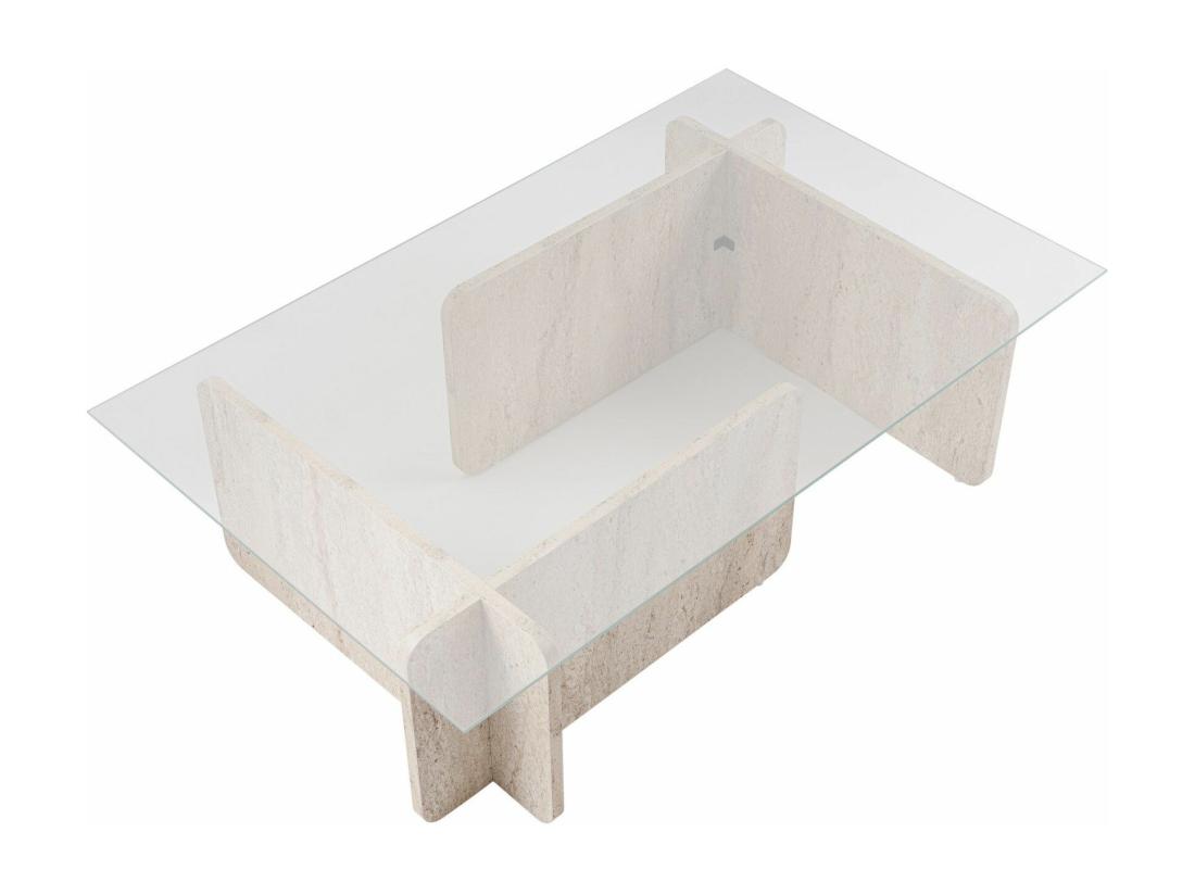 Vente Unique Table Basse En Verre Trempé - Effet Travertin Beige Et Transparent - AZRA